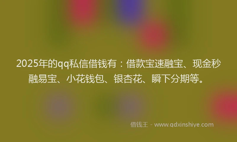 2025年的qq私信借钱有：借款宝速融宝、现金秒融易宝、小花钱包、银杏花、瞬下分期等。