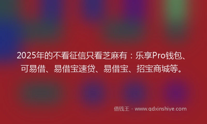 2025年的不看征信只看芝麻有：乐享Pro钱包、可易借、易借宝速贷、易借宝、招宝商城等。