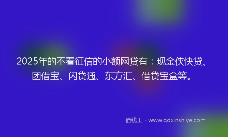 2025年的不看征信的小额网贷有：现金侠快贷、团借宝、闪贷通、东方汇、借贷宝盒等。