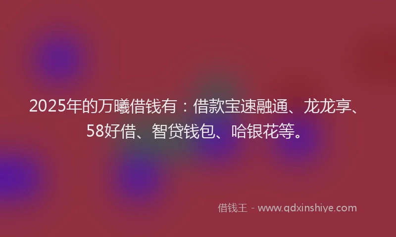 2025年的万曦借钱有：借款宝速融通、龙龙享、58好借、智贷钱包、哈银花等。