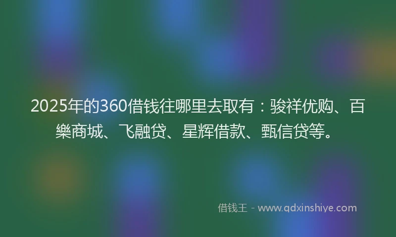 2025年的360借钱往哪里去取有：骏祥优购、百樂商城、飞融贷、星辉借款、甄信贷等。