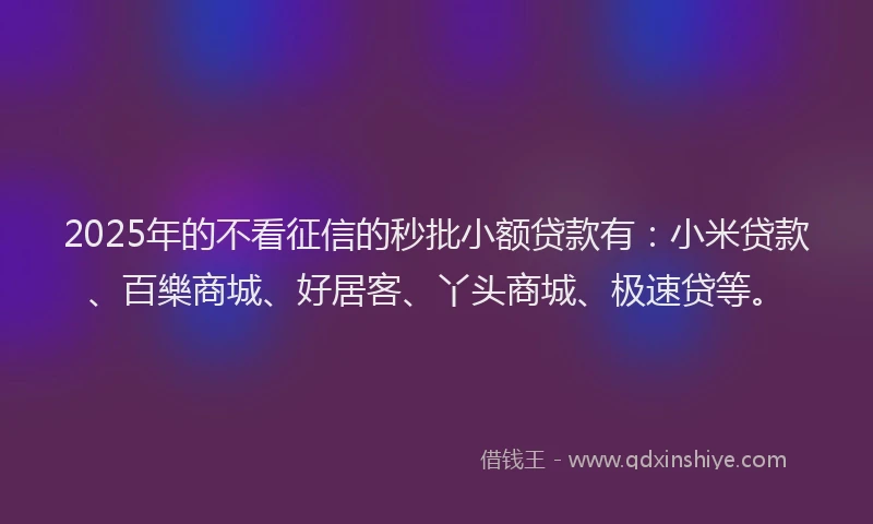 2025年的不看征信的秒批小额贷款有：小米贷款、百樂商城、好居客、丫头商城、极速贷等。