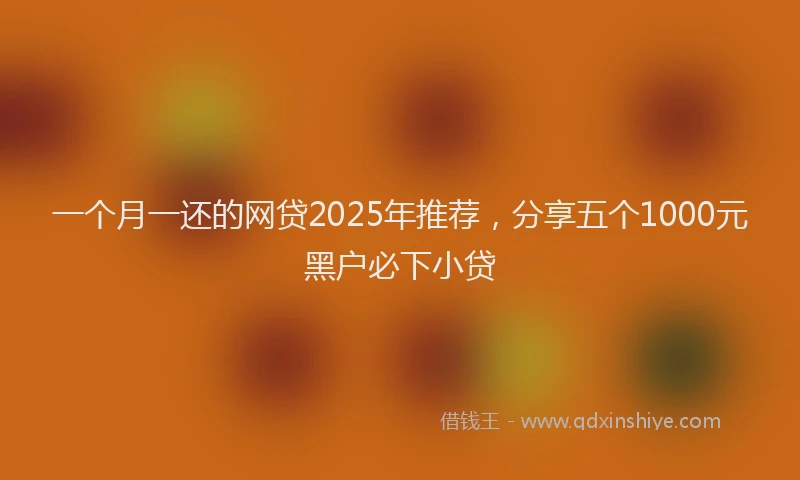 一个月一还的网贷2025年推荐，分享五个1000元黑户必下小贷