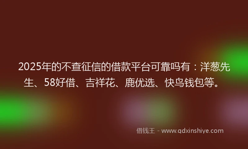 2025年的不查征信的借款平台可靠吗有：洋葱先生、58好借、吉祥花、鹿优选、快鸟钱包等。