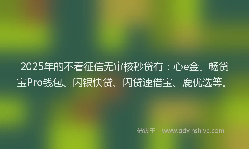 2025年的不看征信无审核秒贷有：心e金、畅贷宝Pro钱包、闪银快贷、闪贷速借宝、鹿优选等。