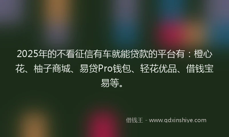 2025年的不看征信有车就能贷款的平台有：橙心花、柚子商城、易贷Pro钱包、轻花优品、借钱宝易等。