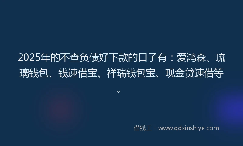 2025年的不查负债好下款的口子有：爱鸿森、琉璃钱包、钱速借宝、祥瑞钱包宝、现金贷速借等。