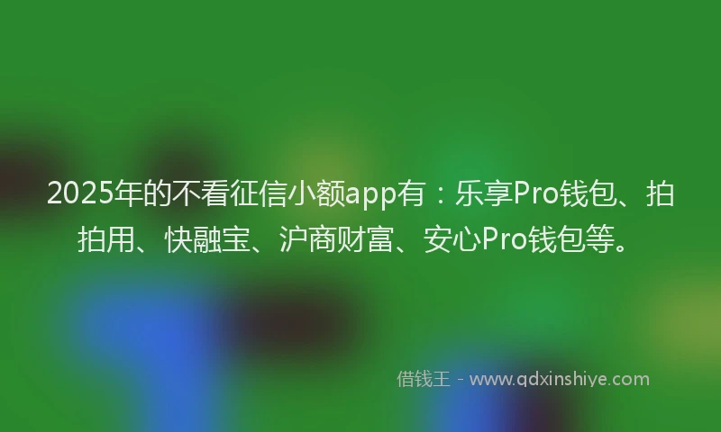 2025年的不看征信小额app有：乐享Pro钱包、拍拍用、快融宝、沪商财富、安心Pro钱包等。