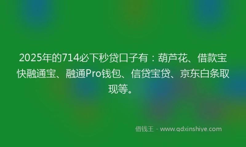 2025年的714必下秒贷口子有：葫芦花、借款宝快融通宝、融通Pro钱包、信贷宝贷、京东白条取现等。