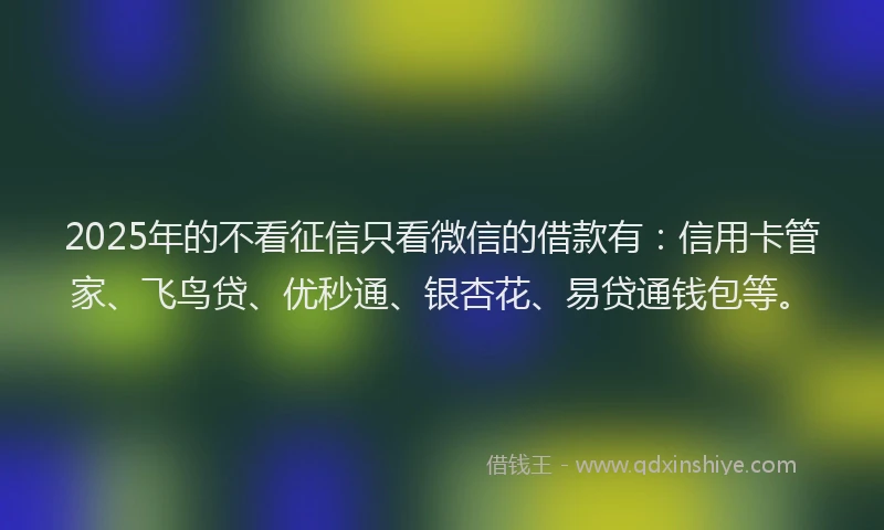 2025年的不看征信只看微信的借款有：信用卡管家、飞鸟贷、优秒通、银杏花、易贷通钱包等。
