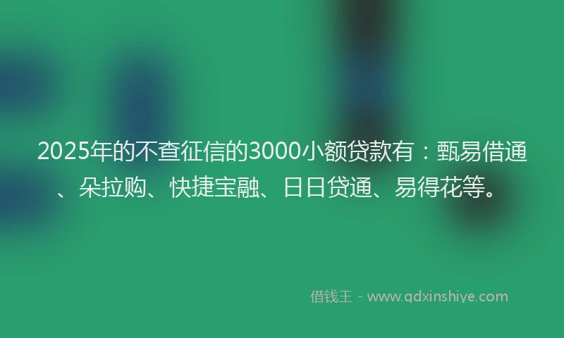 2025年的不查征信的3000小额贷款有：甄易借通、朵拉购、快捷宝融、日日贷通、易得花等。
