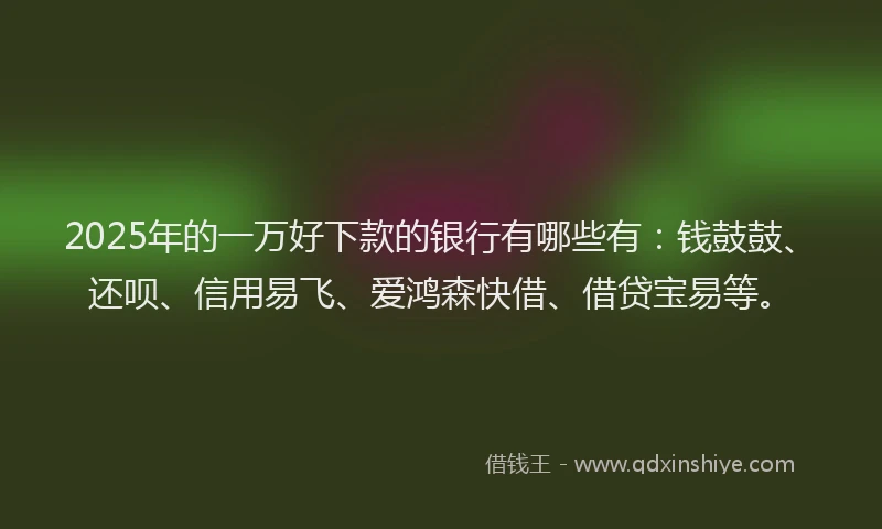 2025年的一万好下款的银行有哪些有：钱鼓鼓、还呗、信用易飞、爱鸿森快借、借贷宝易等。