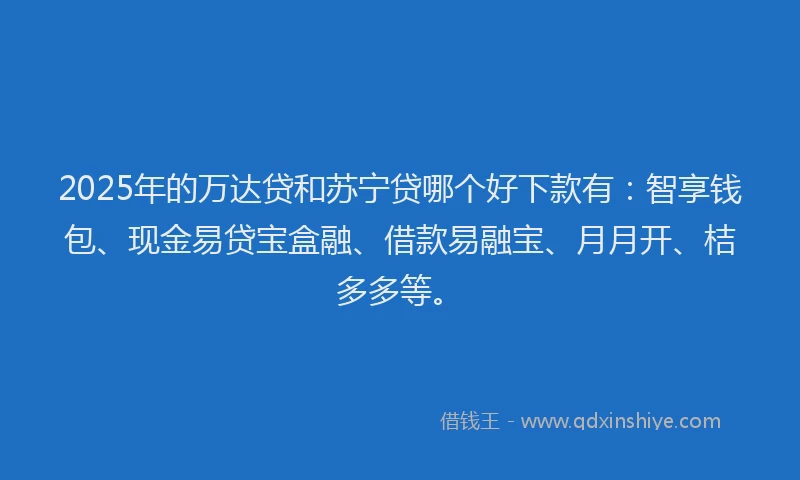 2025年的万达贷和苏宁贷哪个好下款有：智享钱包、现金易贷宝盒融、借款易融宝、月月开、桔多多等。