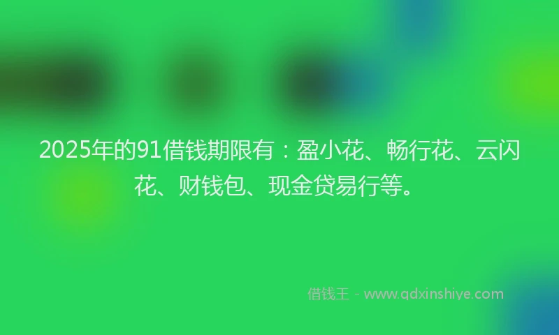 2025年的91借钱期限有：盈小花、畅行花、云闪花、财钱包、现金贷易行等。