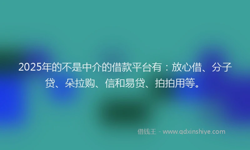 2025年的不是中介的借款平台有：放心借、分子贷、朵拉购、信和易贷、拍拍用等。