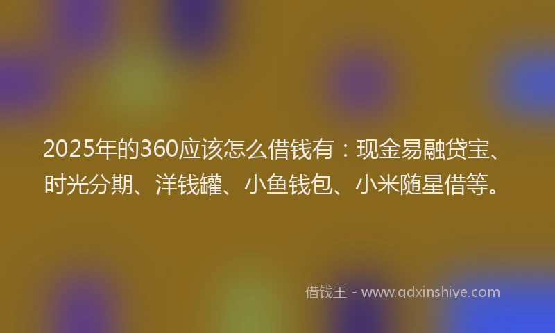 2025年的360应该怎么借钱有：现金易融贷宝、时光分期、洋钱罐、小鱼钱包、小米随星借等。
