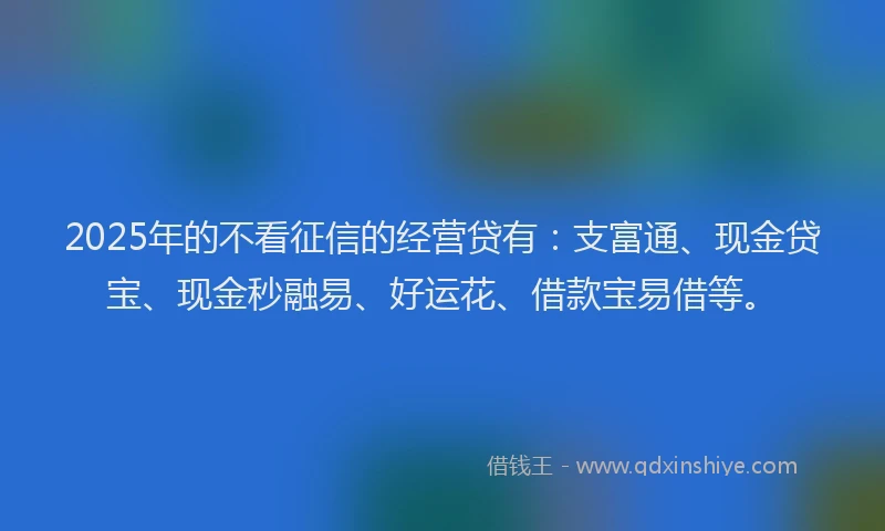 2025年的不看征信的经营贷有：支富通、现金贷宝、现金秒融易、好运花、借款宝易借等。