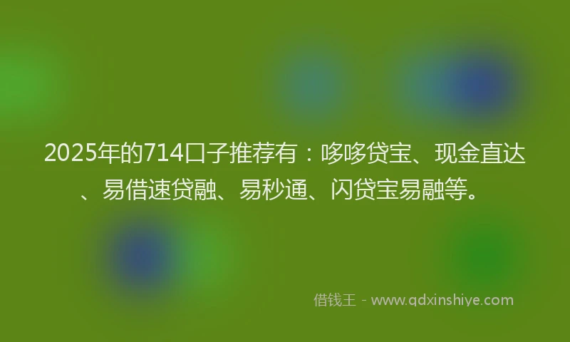 2025年的714口子推荐有：哆哆贷宝、现金直达、易借速贷融、易秒通、闪贷宝易融等。