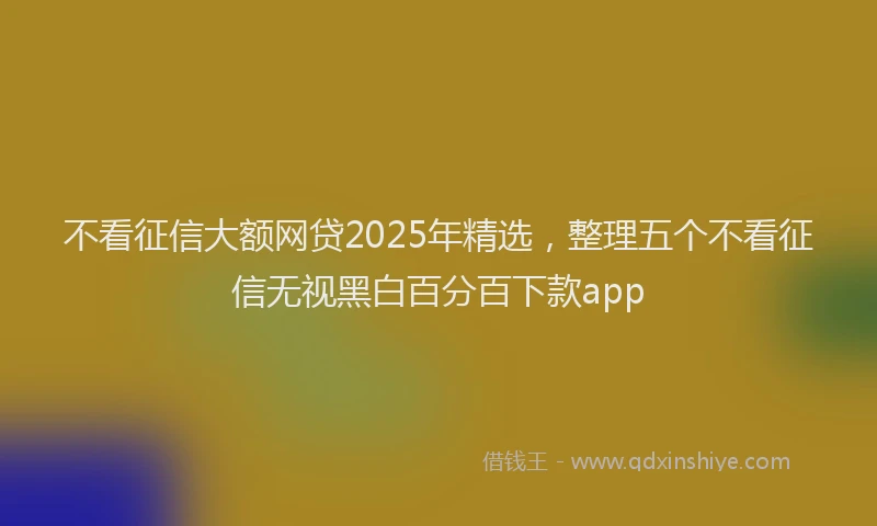 不看征信大额网贷2025年精选，整理五个不看征信无视黑白百分百下款app