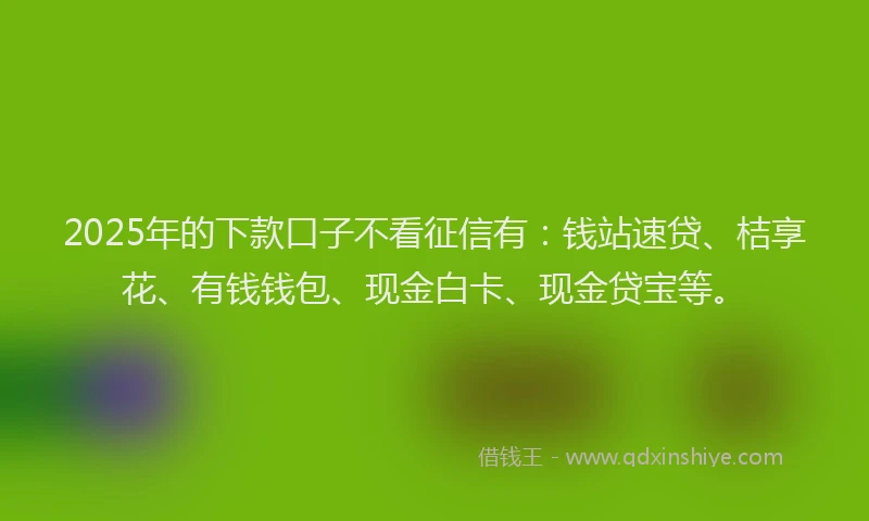 2025年的下款口子不看征信有：钱站速贷、桔享花、有钱钱包、现金白卡、现金贷宝等。