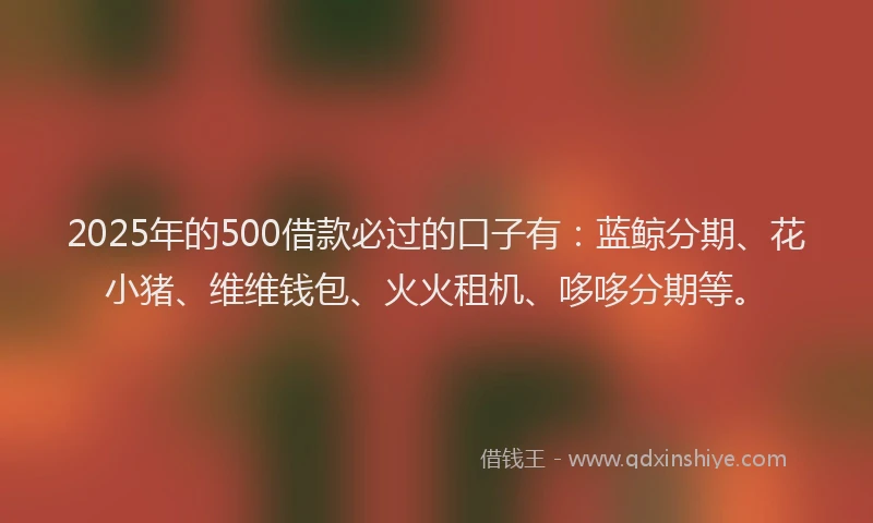 2025年的500借款必过的口子有：蓝鲸分期、花小猪、维维钱包、火火租机、哆哆分期等。
