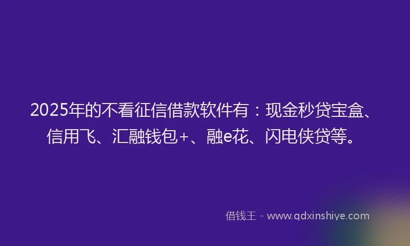 2025年的不看征信借款软件有：现金秒贷宝盒、信用飞、汇融钱包+、融e花、闪电侠贷等。
