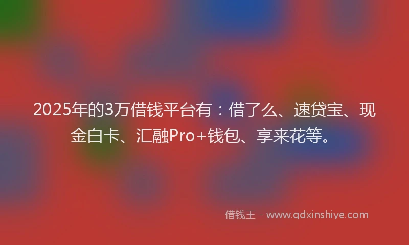 2025年的3万借钱平台有：借了么、速贷宝、现金白卡、汇融Pro+钱包、享来花等。