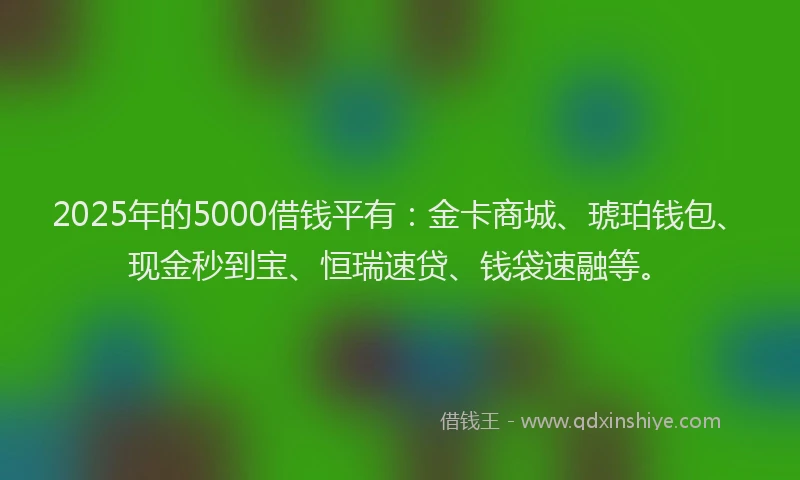 2025年的5000借钱平有：金卡商城、琥珀钱包、现金秒到宝、恒瑞速贷、钱袋速融等。