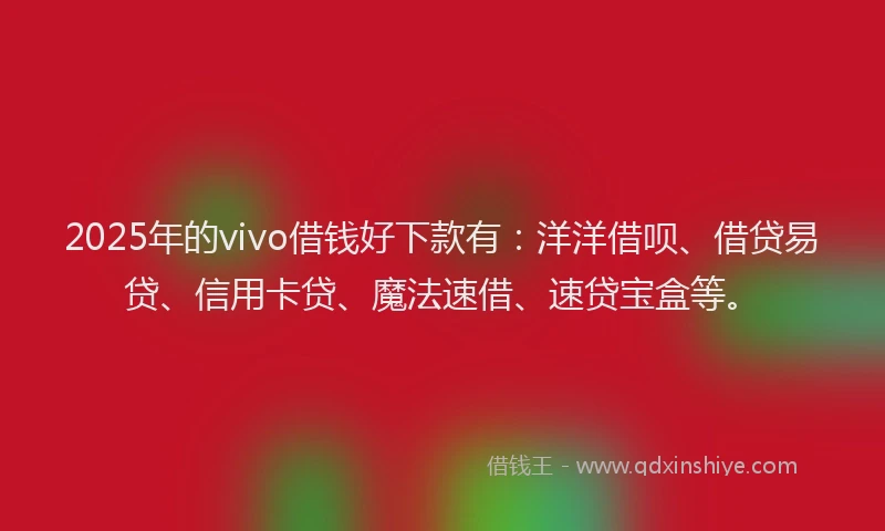 2025年的vivo借钱好下款有：洋洋借呗、借贷易贷、信用卡贷、魔法速借、速贷宝盒等。
