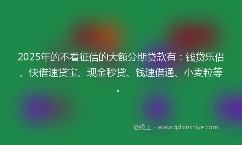 2025年的不看征信的大额分期贷款有：钱贷乐借、快借速贷宝、现金秒贷、钱速借通、小麦粒等。
