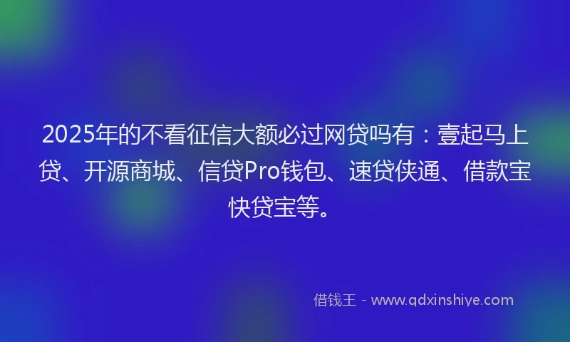 2025年的不看征信大额必过网贷吗有：壹起马上贷、开源商城、信贷Pro钱包、速贷侠通、借款宝快贷宝等。