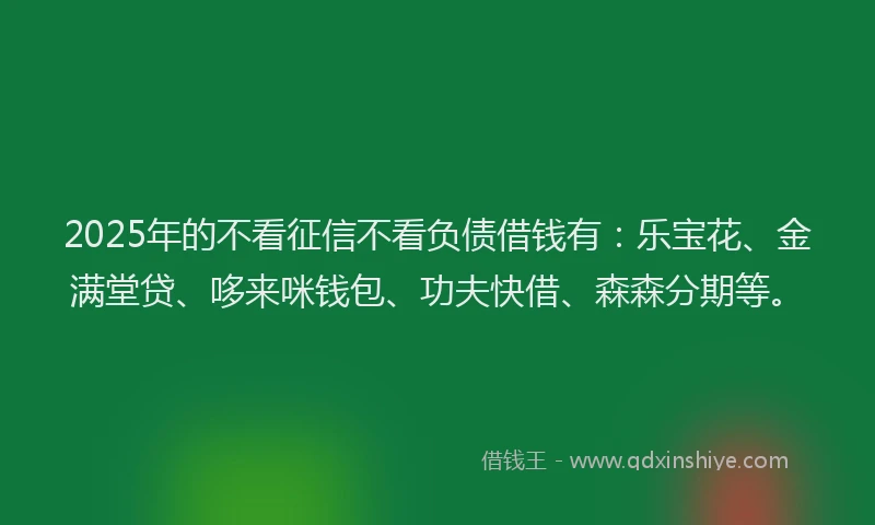 2025年的不看征信不看负债借钱有：乐宝花、金满堂贷、哆来咪钱包、功夫快借、森森分期等。