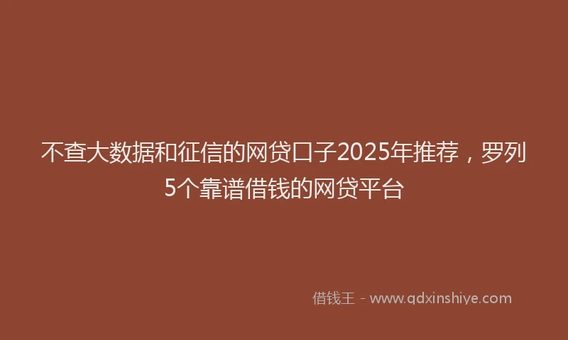 不查大数据和征信的网贷口子2025年推荐，罗列5个靠谱借钱的网贷平台