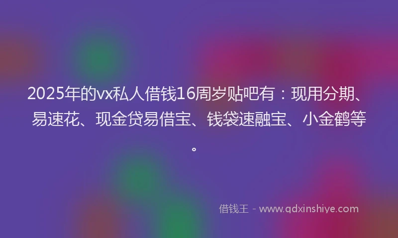 2025年的vx私人借钱16周岁贴吧有：现用分期、易速花、现金贷易借宝、钱袋速融宝、小金鹤等。