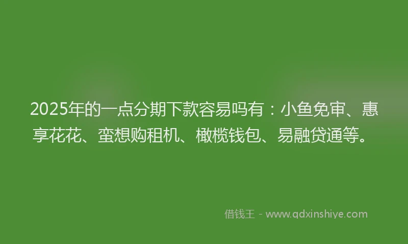 2025年的一点分期下款容易吗有：小鱼免审、惠享花花、蛮想购租机、橄榄钱包、易融贷通等。