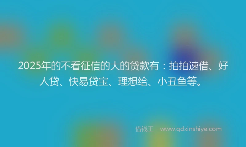 2025年的不看征信的大的贷款有：拍拍速借、好人贷、快易贷宝、理想给、小丑鱼等。