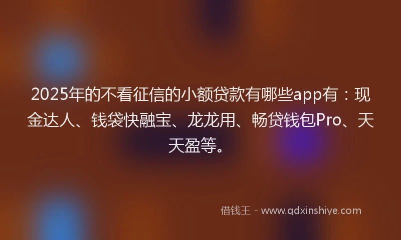 2025年的不看征信的小额贷款有哪些app有：现金达人、钱袋快融宝、龙龙用、畅贷钱包Pro、天天盈等。