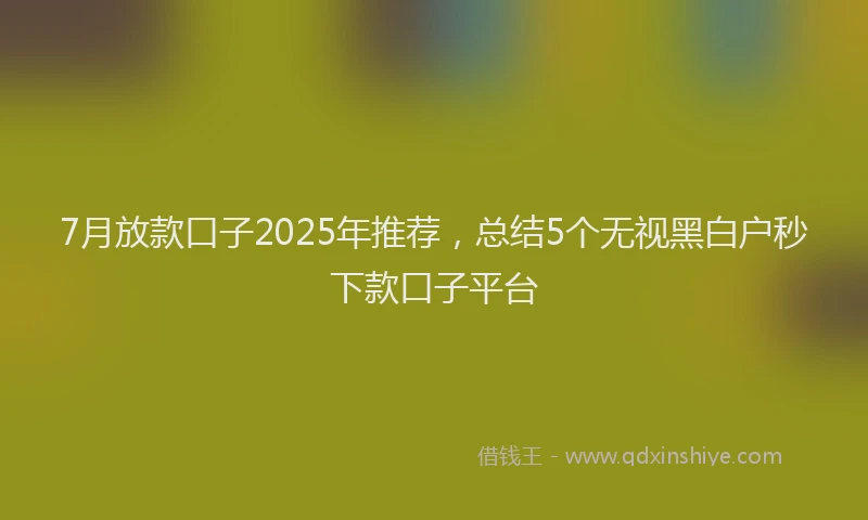 7月放款口子2025年推荐，总结5个无视黑白户秒下款口子平台