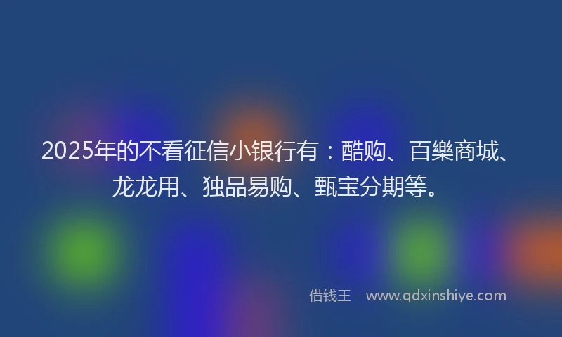 2025年的不看征信小银行有：酷购、百樂商城、龙龙用、独品易购、甄宝分期等。