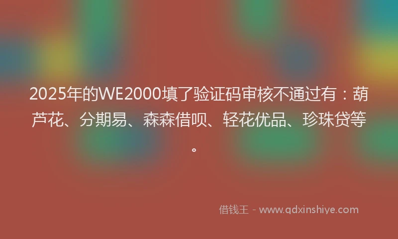 2025年的WE2000填了验证码审核不通过有：葫芦花、分期易、森森借呗、轻花优品、珍珠贷等。