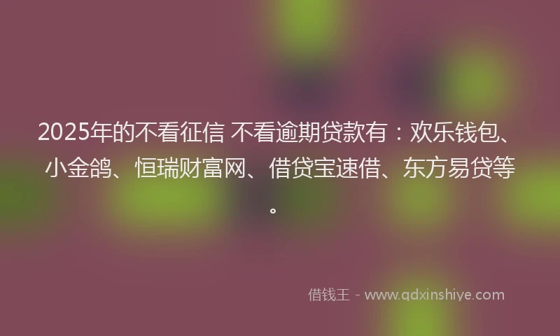 2025年的不看征信 不看逾期贷款有：欢乐钱包、小金鸽、恒瑞财富网、借贷宝速借、东方易贷等。