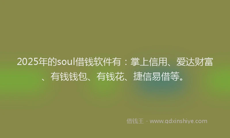 2025年的soul借钱软件有：掌上信用、爱达财富、有钱钱包、有钱花、捷信易借等。