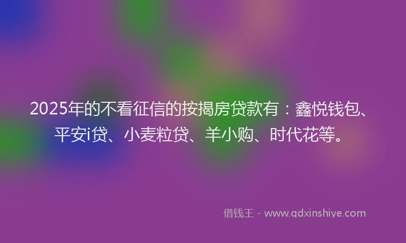 2025年的不看征信的按揭房贷款有：鑫悦钱包、平安i贷、小麦粒贷、羊小购、时代花等。