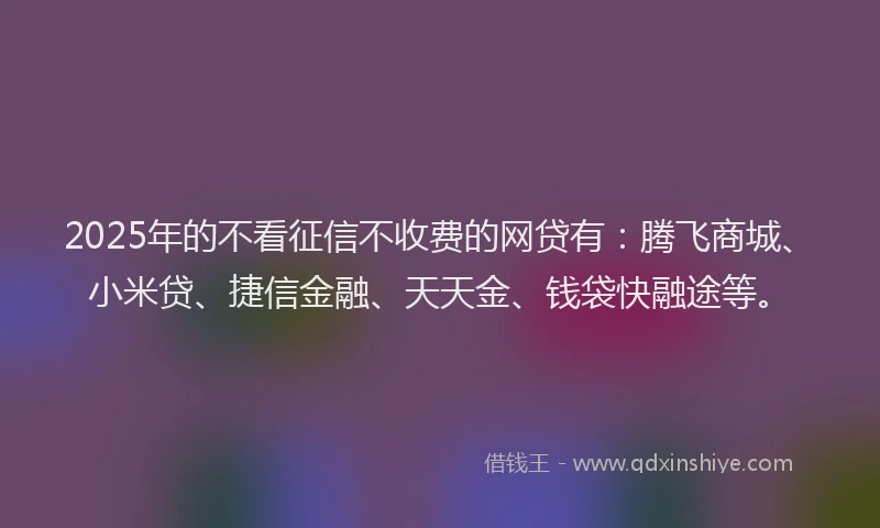 2025年的不看征信不收费的网贷有：腾飞商城、小米贷、捷信金融、天天金、钱袋快融途等。