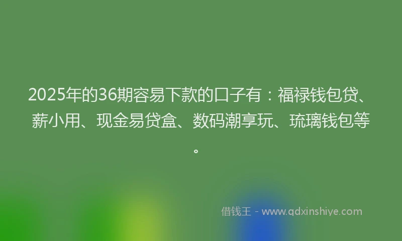 2025年的36期容易下款的口子有：福禄钱包贷、薪小用、现金易贷盒、数码潮享玩、琉璃钱包等。