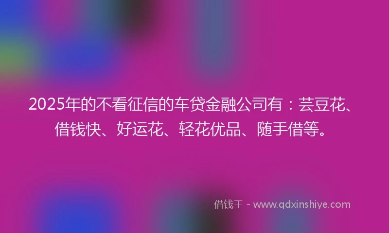 2025年的不看征信的车贷金融公司有：芸豆花、借钱快、好运花、轻花优品、随手借等。