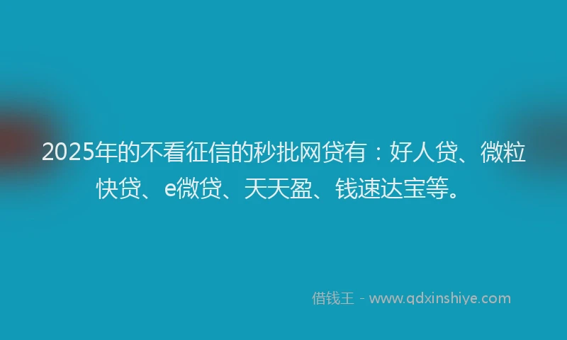 2025年的不看征信的秒批网贷有：好人贷、微粒快贷、e微贷、天天盈、钱速达宝等。