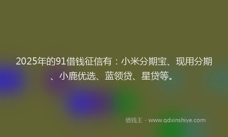 2025年的91借钱征信有：小米分期宝、现用分期、小鹿优选、蓝领贷、星贷等。