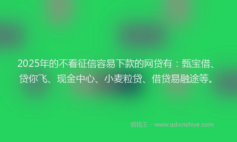 2025年的不看征信容易下款的网贷有：甄宝借、贷你飞、现金中心、小麦粒贷、借贷易融途等。