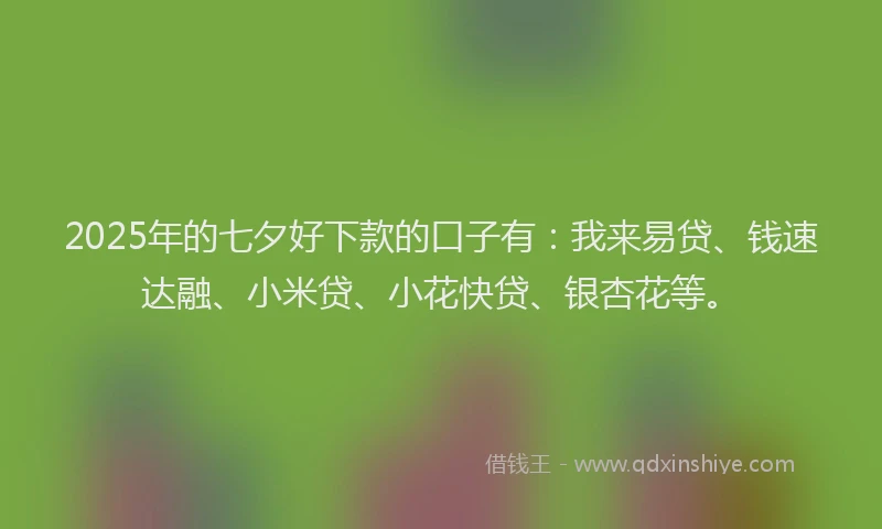 2025年的七夕好下款的口子有：我来易贷、钱速达融、小米贷、小花快贷、银杏花等。